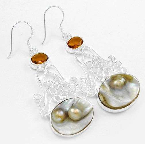***A STUNNER!!!*** STUNNING GENUINE MABE AND CITRINE GEMSTONE EARRINGS!!