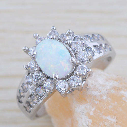 ***NATURAL GEMSTONES!!!***STUNNING NATURAL FIRE OPAL & DIAMOND STERLING SILVER RING!!!