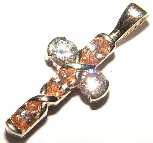 ***PRETTY*** SPARKLING CITRINE AND CZ STERLING SILVER CROSS PENDANT!