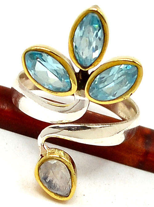 ***WOAW!!!***STUNNING NATURAL TOPAZ AND RAINBOW MOONSTONE IN SOLID STERLING SILVER RING!!!