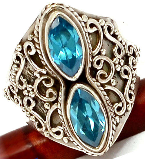 ***WOAW!!!*** SPARKLING NATURAL TOPAZ GEMSTONES IN SOLID STERLING SILVER RING!!!