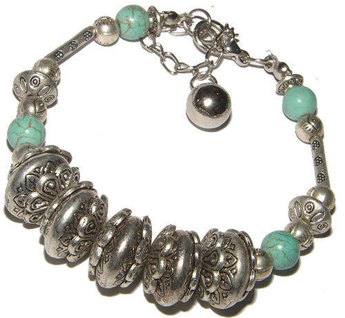***CHARM-ING!! GORGEOUS NATURAL TURQUOISE BALI BEADED BRACELET!!