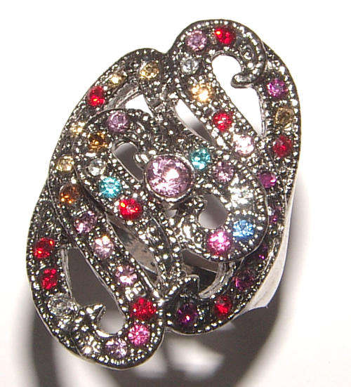 BEAUTIFUL FRUIT SALAD RHINESTONE ENCRUSTED DRESS RING - ***SIZE 8.75/R***!