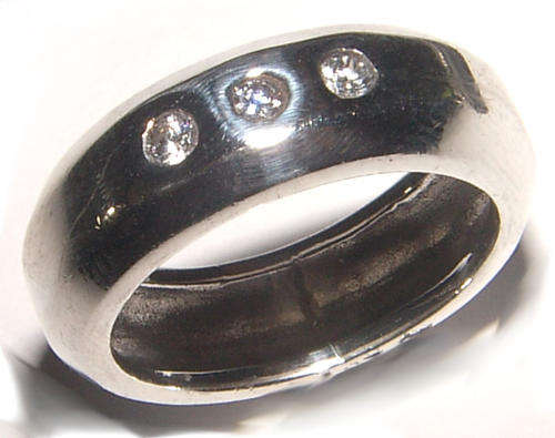 **NICE!!**SOLID STERLING SILVER BAND RING WITH DIAMOND SIMULANTS - NEW!