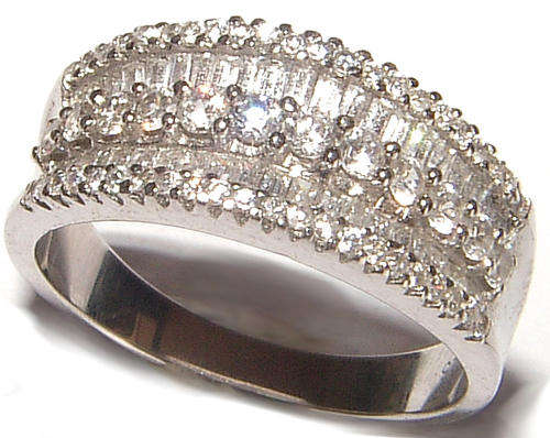 SPARKLING!! DIAMOND BAGUETTE SOLID STERLING SILVER DRESS RING!!