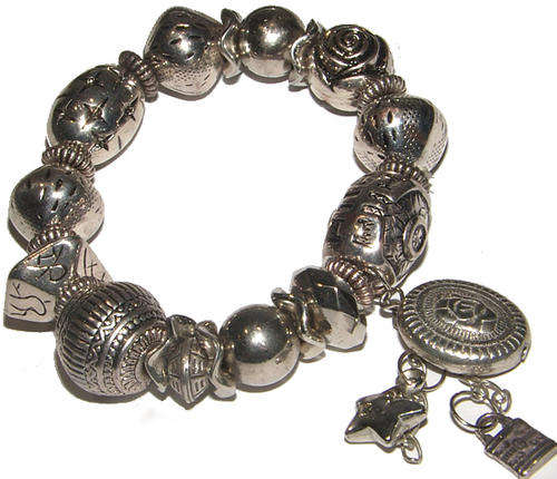 ***CHARM-ING!! STUNNING TIBETAN SILVER STRETCHY BRACELET!!