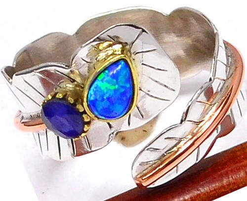 EXTRAORDINARY DESIGNER ITEM! - NATURAL OPAL AND SAPPHIRE IN SOLID STERLING SILVER RING!!