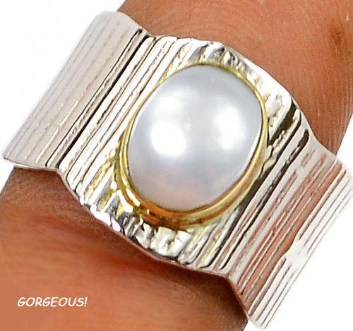 ***WOAW!!!*** GORGEOUS MABE PEARL IN SOLID STERLING SILVER RING!!!