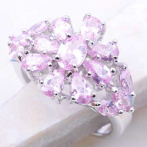 ***BEAUTIFUL DESIGN!!!***SWEET PINK TOPAZ STERLING SILVER CLUSTER RING!!!