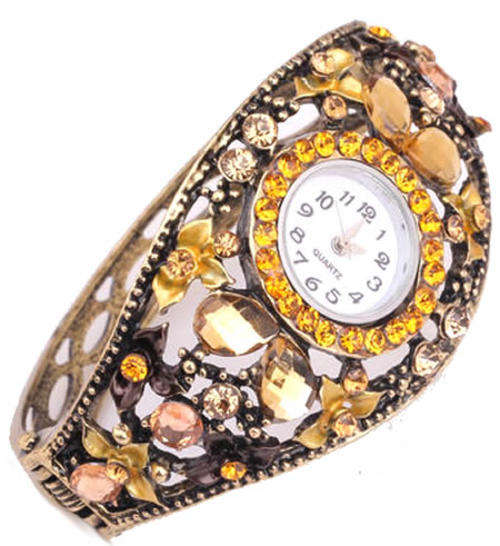 """GORGEOUS!""" Crystal Rhinestone Open Bangle Bracelet Wrist Watch!