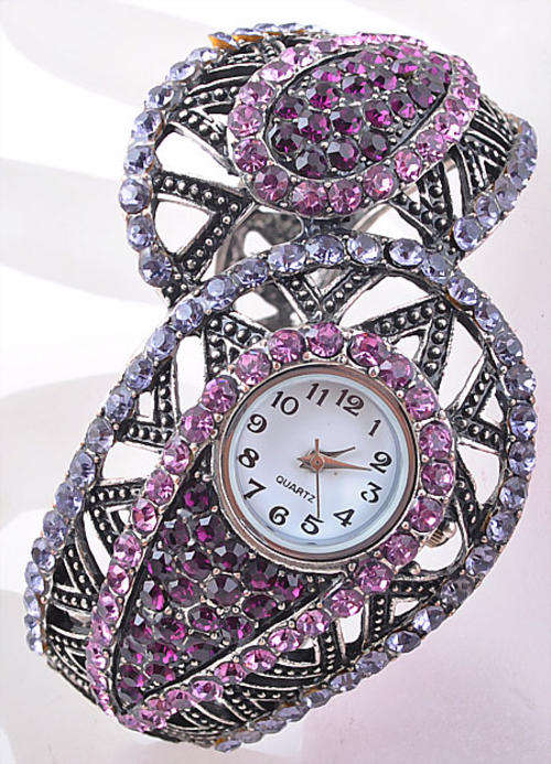"""EXQUISITE!!!""" Vintage Style Rhinestone Crystal Cuff  Bangle Watch!