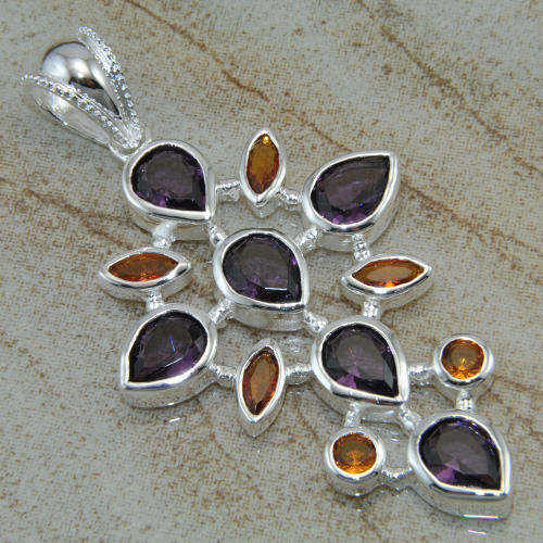 ***HIGHT VALUE ITEM!!*** GORGEOUS AMETHYST AND CITRINE STERLING SILVER CROSS PENDANT!!