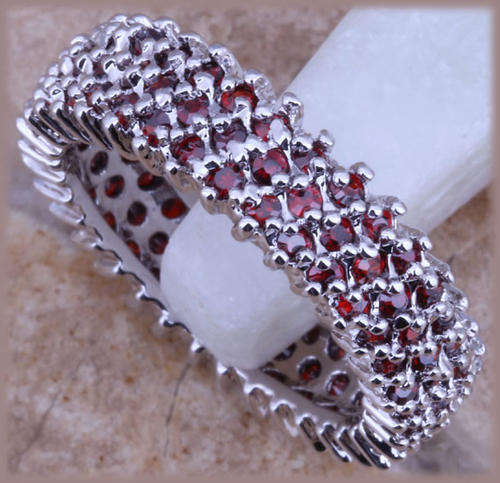 **BEAUTIFUL!!** SWEET GARNET STERLING SILVER ETERNITY RING!