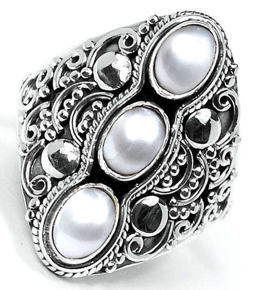 ***WOAW!!!*** GORGEOUS MABE PEARLS IN SOLID STERLING SILVER RING!!!