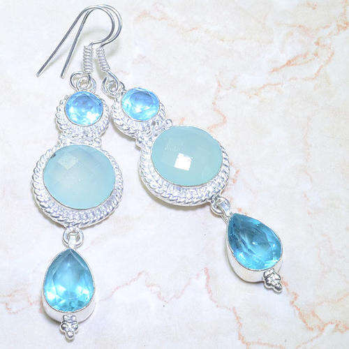 ***NATURAL GEMSTONES!!!***STUNNING NATURAL TOPAZ AND AGATE IN STERLING SILVER EARRINGS!!!