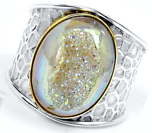 ***EXTREMELY RARE!!!***STUNNING NATURAL PEARL TITANIUM DRUZY IN SOLID STERLING SILVER RING!!!