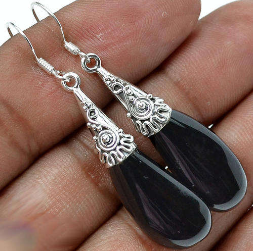 ***NATURAL GEMSTONES!!!***STUNNING NATURAL ONYX IN SOLID .925 STERLING SILVER EARRINGS!!!
