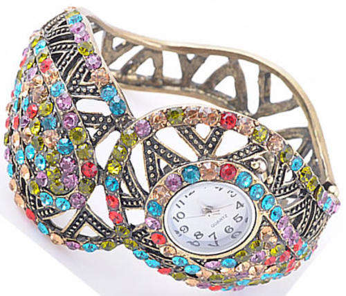"""EXQUISITE!!!""" Vintage Style Rhinestone Crystal Cuff  Bangle Watch!