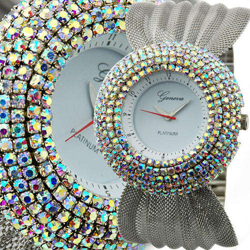 """EXQUISITE!!!"""GORGEOUS GENEVA PLATINUM RHINESTONE WATCH!