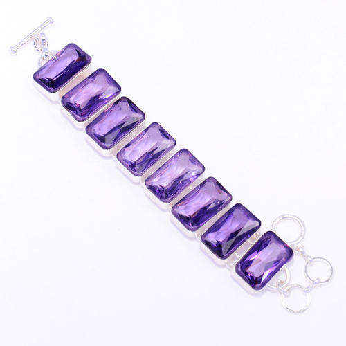 ***STUNNING*** GORGEOUS STERLING SILVER AMETHYST CRYSTAL TOGGLE BRACELET!!