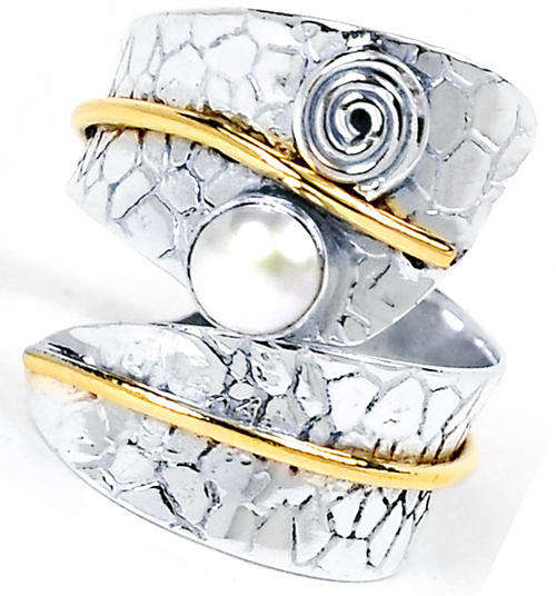 ***UNUSUAL DESIGN!!!*** HIGH LUSTRE MABE PEARL IN SOLID STERLING SILVER RING!!!