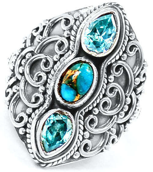 ***WOAW!!!*** GORGEOUS YOPAZ AND TURQUOISE IN SOLID STERLING SILVER RING!!!