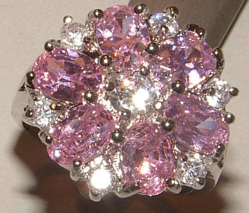 ***GORGEOUS!!***STUNNING PINK ICE AND WHITE CZ CLUSTER RING!!!
