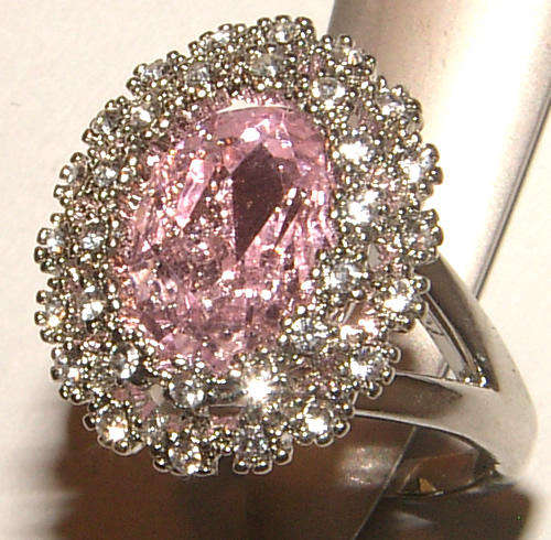 ***GORGEOUS!!***SUNKEN PINK ICE AND WHITE CZ CLUSTER RING!!!