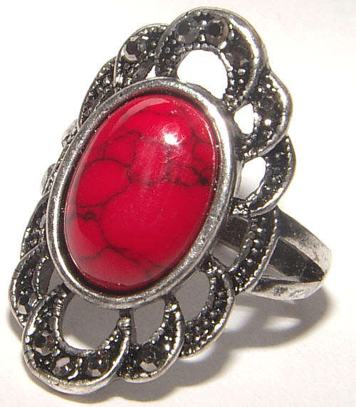 *** GORGEOUS!!*** TIBETAN SILVER CORAL AND MARCASITE RING - NEW!