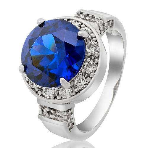 ***SWEET!!!*** GORGEOUS SAPPHIRE CUBIC ZIRCONIUM IN WHITE GP COCKTAIL RING!!!