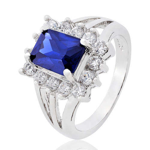 ***SWEET!!!*** GORGEOUS SAPPHIRE CUBIC ZIRCONIUM IN WHITE GP COCKTAIL RING!!!
