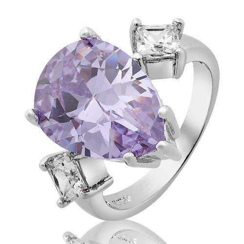 ***SWEET!!!*** GORGEOUS TANZANITE AND CUBIC ZIRCONIA IN WHITE GP COCKTAIL RING!!!