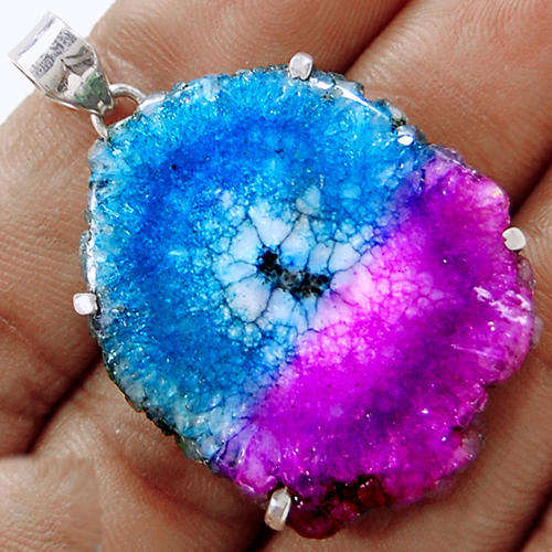 ***STUNNING!!!*** NATURAL SLICE AGATE GEMSTONE IN SOLID STERLING SILVER PENDANT!!