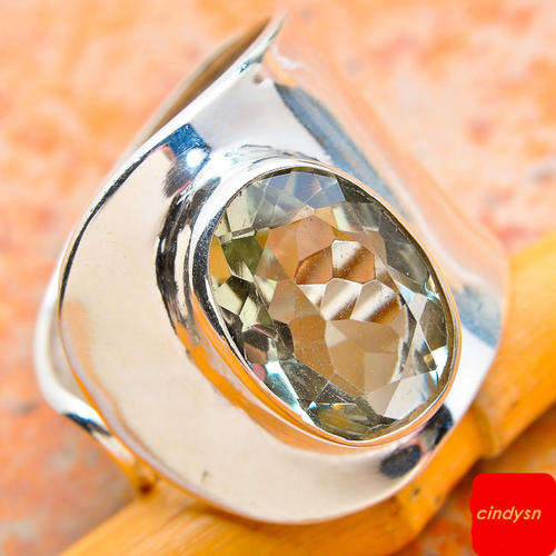***WOAW!!!*** NATURAL FACETED GREEN AMETHYST IN SOLID STERLING SILVER RING!!!