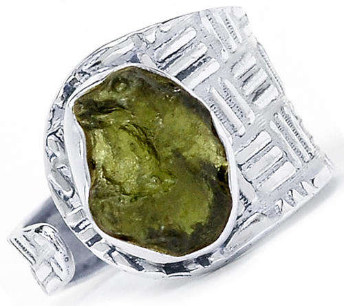 ***UNUSUAL GEMSTONE!!!***STUNNING NATURAL CZECH MOLDAVITE IN SOLID STERLING SILVER RING!!!