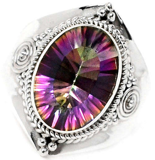 ***GORGEOUS GEMSTONE!!!***STUNNING NATURAL MYSTIC TOPAZ IN SOLID STERLING SILVER RING!!!