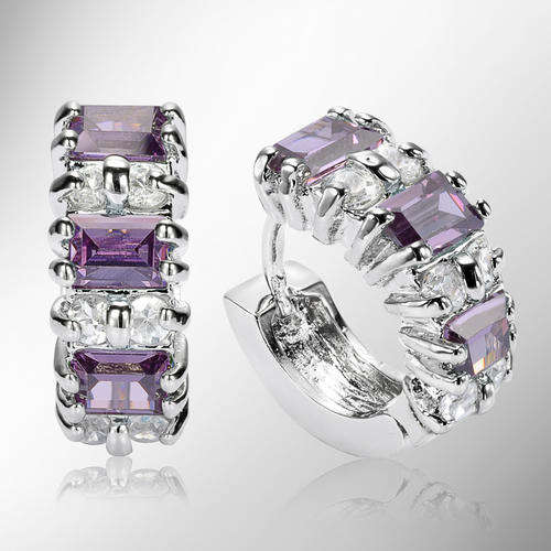 ***WOAW!!!***STUNNING AMETHYST AND TOPAZ STERLING SILVER HUGGIE EARRINGS!!!