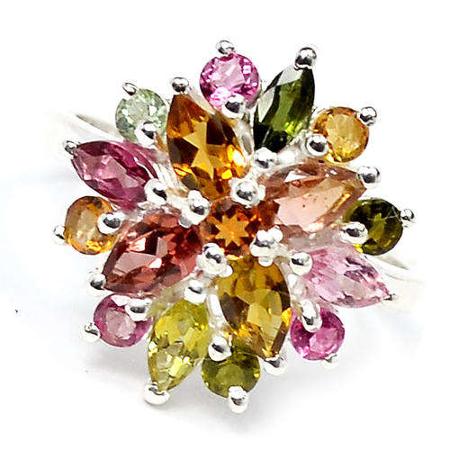 ***UNIQUE!!!***STUNNING MULTI COLOUR TOURMALINE IN SOLID STERLING SILVER RING!!!