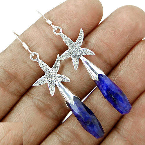 ***DESIGNER ITEM!!!***STUNNING NATURAL SAPPHIRES SOLID .925 STERLING SILVER EARRINGS!!!