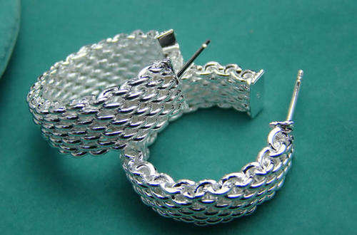 Excellent Quality - Fancy Sterling Silver Mesh Hoop Earrings!
