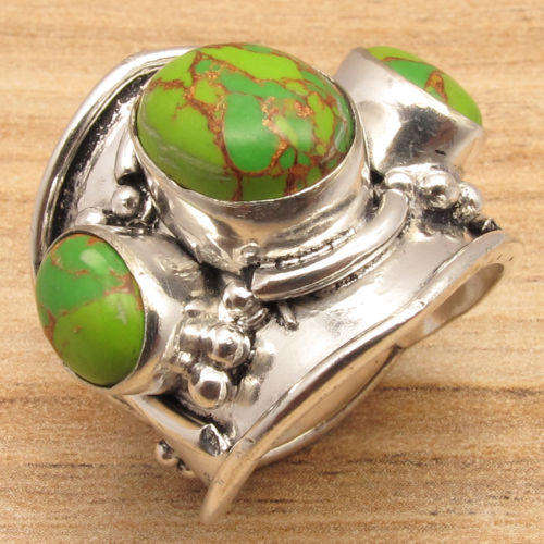 IMPORTED FROM INDIA!! - GORGEOUS GREEN COPPER TURQUOISE STERLING SILVER RING!!