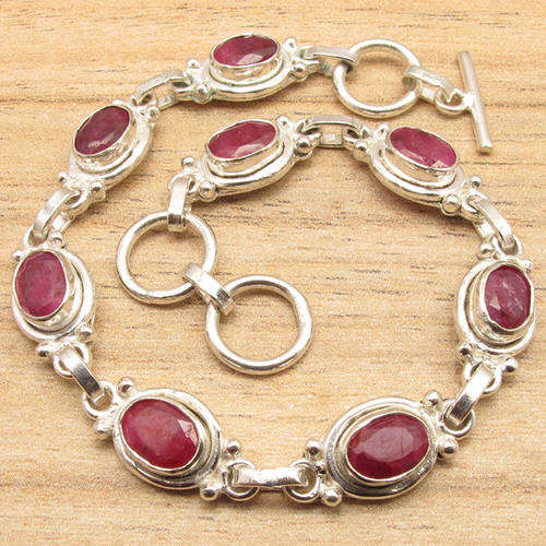 ***IMPORTED FROM INDIA*** NATURAL RUBY STERLING SILVER TOGGLE BRACELET!!