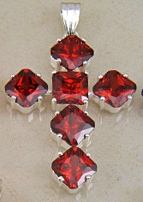 ***GORGEOUS AND NEW!!!***STUNNING GARNETS IN STERLING SILVER CROSS PENDANT!!!