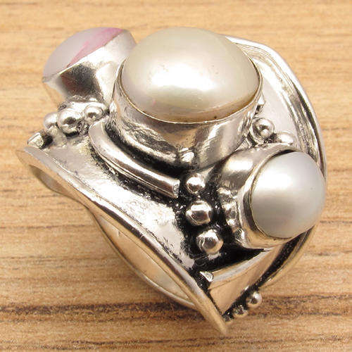 IMPORTED FROM INDIA!! - GORGEOUS GENUINE MABE PEARLS STERLING SILVER RING!!