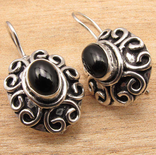 IMPORTED FROM INDIA!! - GORGEOUS NATURAL ONYX IN STERLING SILVER EARRINGS!!
