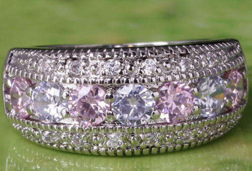 ***REDUCED!!!***STUNNING PURPLE, PINK AND WHITE TOPAZ STERLING SILVER RING!!!