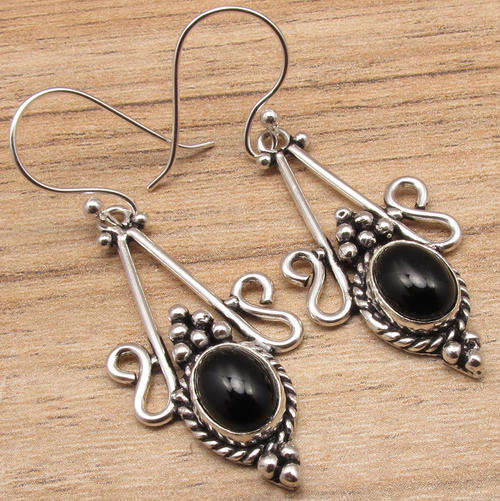 IMPORTED FROM INDIA!! - GORGEOUS NATURAL ONYX IN STERLING SILVER EARRINGS!!