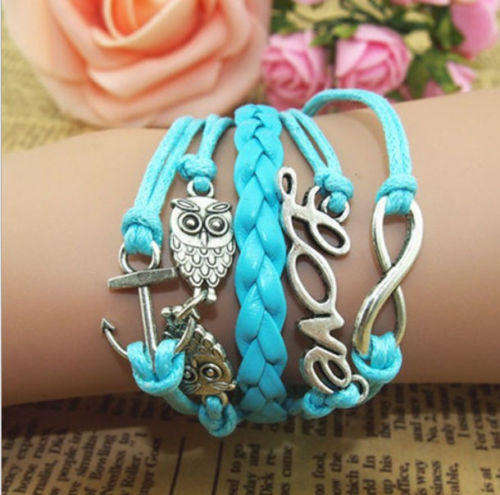 **GORGEOUS AND HOT!!***BEAUTIFUL LOVE, OWLS INFINITY BRACELET!