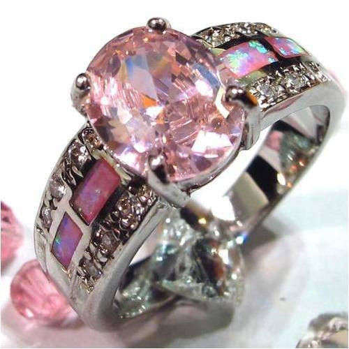 GORGEOUS!! - PINK SAPPHIRE AND FIRE OPAL WHITE GOLD RING!!