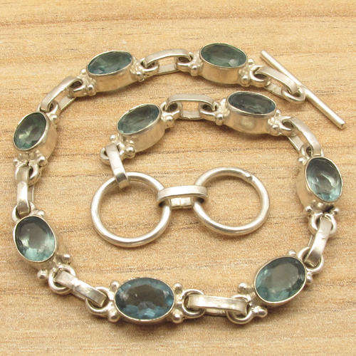 ***IMPORTED FROM INDIA*** NATURAL APATITE GEMSTONES IN STERLING SILVER TOGGLE BRACELET!!